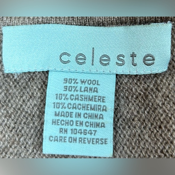 Celeste Women’s One Size Wool & Cashmere Gray & Orange Poncho - Picture 2 of 5